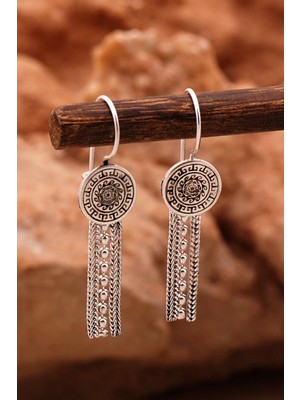 Sümer Telkari Anadolu Motifli Elişi Oksitli Hasır Gümüş Küpe 6136