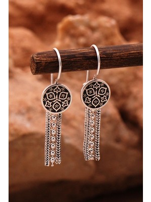 Sümer Telkari Anadolu Motifli Elişi Oksitli Hasır Gümüş Küpe 6137