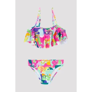 Kız Çocuk Tropik Fırfırlı Bandeau Bikini Takımı