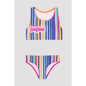 Genç Kız Çizgili Renkli Halter Bikini Takımı