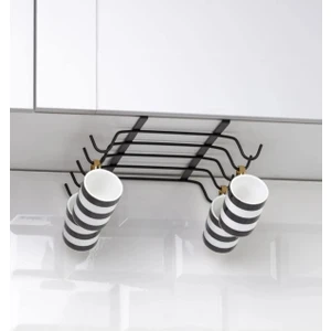 Fincan, Kupa Bardak Askısı Metal 10 Kancalı Fincan Askılığı Dolap Raf Altı Bardak Askısı (Siyah)