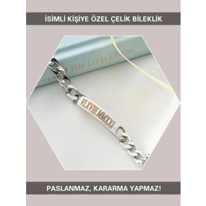 Sahi Aksesuar Kişiye Özel Isimli Yetişkin Çelik Bileklik Ayarlanabilir CB060