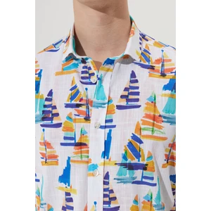 Altınyıldız Classics Erkek Beyaz Renklı Oversize Bol Kesim Küçük Italyan Yaka %100 Pamuk Baskılı