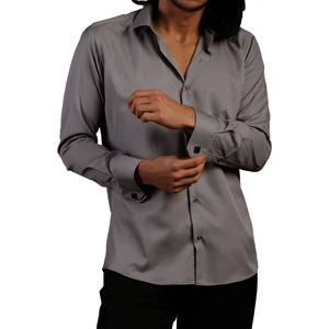 Koyu Gri Dar Kesim Micro Kumaş Kol Düğmeli Slim Fit Erkek Gömlek - 201-7