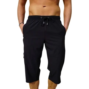 Miami Beach Siyah Büyük Beden Diz Altı Uzun Model Su Itici Özellikli Likralı Esnek Kumaş Erkek Plaj Deniz Kapri Şort - 941-SIYAH