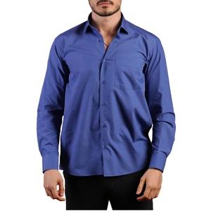 Saks Mavi Büyük Beden Rahat Kesim Cepli Uzun Kol Regular Fit Erkek Gömlek  - 150-28