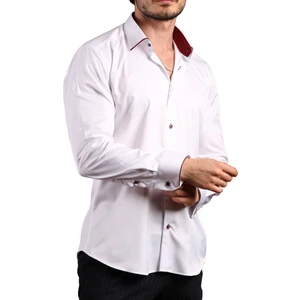 Beyaz Bordo Bieli Yaka Dar Kesim Micro Kumaş Kol Düğmeli Slim Fit Erkek Gömlek - 216-3