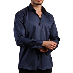 Lacivert Rahat Kesim Micro Kumaş Kol Düğmeli Regular Fit Erkek Gömlek - 190-12