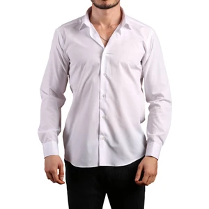 Beyaz Dar Kesim Slim Fit Uzun Kol Düz Renk Erkek Gömlek  - 151-1