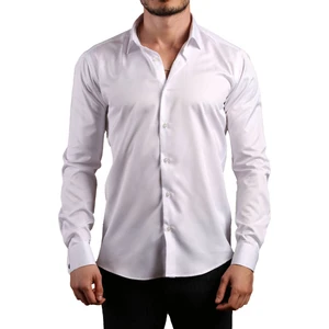 Beyaz 8 Drop Ekstra Uzun Kol Dar Kesim Micro Kumaş Kol Düğmeli Slim Fit Erkek Gömlek - 197-1