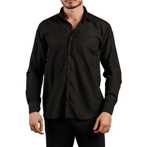 Siyah Büyük Beden Rahat Kesim Cepli Uzun Kol Regular Fit Erkek Gömlek  - 150-20