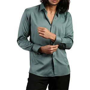 Haki Yeşil Dar Kesim Micro Kumaş Kol Düğmeli Slim Fit Erkek Gömlek - 201-19