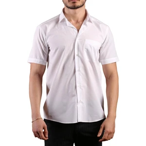 Beyaz Kısa Kol Rahat Kesim Cepli Regular Fit Erkek Gömlek  - 500-1
