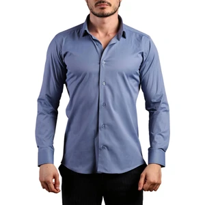 Indigo Ekstra Dar Kesim Likralı Esnek Micro Kumaş Kol Düğmeli Slim Fit Erkek Gömlek - 195-5