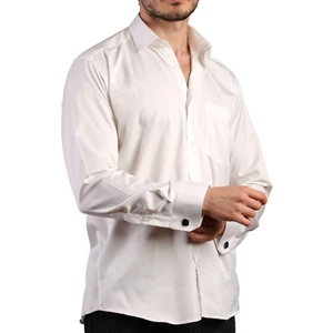 Krem Rahat Kesim Micro Kumaş Kol Düğmeli Regular Fit Erkek Gömlek - 190-10
