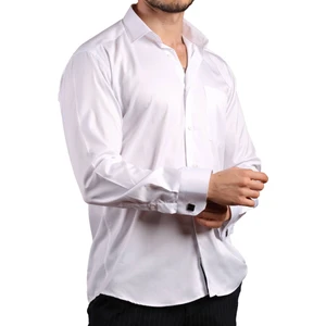 Beyaz Büyük Beden Rahat Kesim Micro Kumaş Kol Düğmeli Regular Fit Erkek Gömlek - 190-1