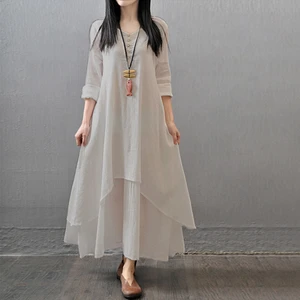 Günlük Yazlık Salaş Kadın Iki Katlı  Elbise BT225KREM