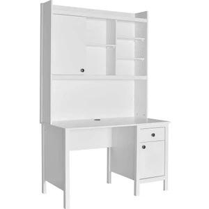 adore mobilya Rustik Raflı Çekmeceli Çalışma Masası-Mat Beyaz 120X193X60 cm (Gxyxd)