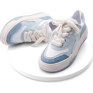 Kadın Yüksek Taban Sneaker Keten Kumaş Bağcıklı Spor Ayakkabı Corken