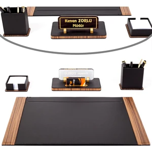 Paris Ahşap Desen Sümen Takımı Masa Isimliği Deri Sümen Isimlik