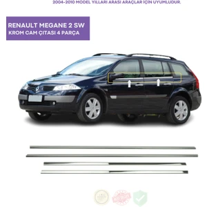 Bay Art Decor Renault Megane 2 Sw Krom Cam Çıtası 4 Parça 2004-2010 Arası Paslanmaz Çelik