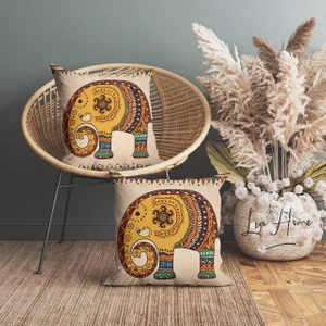 Fil Desenli Çift Taraflı Dekoratif 2'li Kırlent Kılıfı Seti