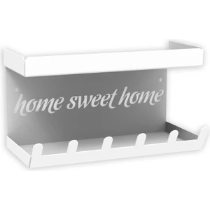 HOME SWEET HOME Duvara Monte Raflı ve 6 Kancalı Anahtarlık Askılık - Beyaz