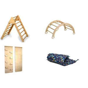 Pikler Tırmanma Seti ve Yastık | Montessori 3'lü Set | kemer + Üçgen + Taşlı Rampa + Yastık