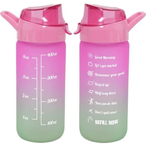 Cam Su Şişesi - Motivasyon Su Matarası - Suluk Pembe