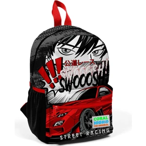 Coral High Minik Yuva Sırt Çantası Siyah Kırmızı Anime Araba Desenli Iki Bölmeli 23547