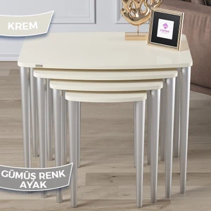 Concept Anka Serisi  1.sınıf Sehpa Takımı Mdf Krem 4'lü Zigon Sehpa Takımı Gürgen Ayaklar