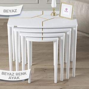 Lyon Serisi Beyaz 4'lü Mdf Beyaz Lake Boyalı Zigon Sehpa ve Orta Sehpa Takımı Ayaklı