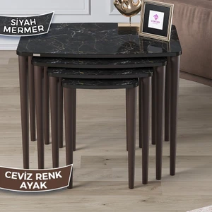 Concept Telwe Serisi 1.sınıf Mdf Siyah Mermer Desen 4'lü Zigon Sehpa Takımı Gürgen Ayak