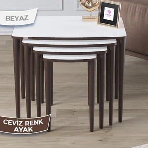 Concept Telwe Serisi 1.sınıf Mdf Beyaz Sehpa Ceviz Kenar 4'lü Zigon Sehpa Takımı Gürgen Ayak