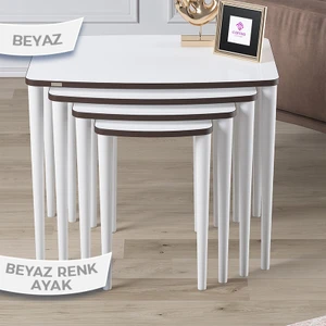 Concept Telwe Serisi 1.sınıf Mdf Beyaz Sehpa Ceviz Kenar 4'lü Zigon Sehpa Takımı Gürgen Ayak