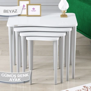 Concept Kuğu Serisi 1.sınıf Sehpa Takımı Mdf Beyaz 4'lü Zigon Sehpa Takımı Gürgen Ayak