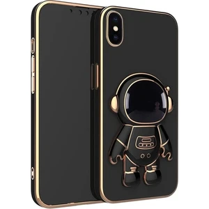 Case 4U Apple iPhone Xs Max Kılıf Astronot Standlı Sevimli Parlak Altın Gold Kenarlı Tam Korumalı