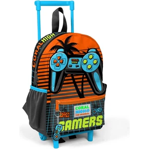 Coral High Minik Yuva Çekçekli Sırt Çantası Gri Turuncu Gamer Desenli Iki Bölmeli 24046