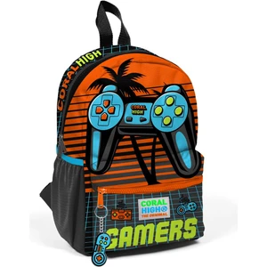 Coral High Minik Yuva Sırt Çantası Gri Turuncu Gamer Desenli Iki Bölmeli 23546