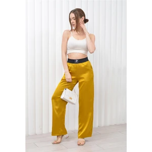 Kadın Beli Lastikli Palazzo Saten Pantolon Hardal