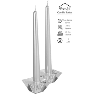 Şamdan Mumu | 2 Adet | Parlak Metalik Silver Gri Renk Konik Şamdan Mumu