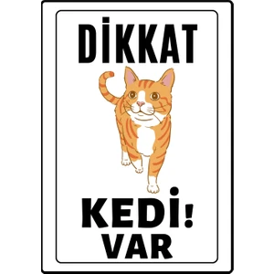 Emach Dizayn Dikkat Kedi Var Uyarı Ikaz Levhası Pvc Kaplama A4 Şişman Sarı 4