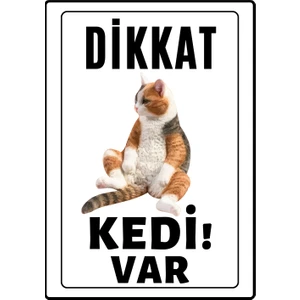 Emach Dizayn Dikkat Kedi Var Uyarı Ikaz Levhası Pvc Kaplama A4 Şişman Sarı 3