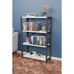 Furnature Design Metal Kitaplık 4 Raflı Dekoratif Kitaplık Raf Beyaz