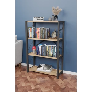 Furnature Design Metal Kitaplık 4 Raflı Dekoratif Kitaplık Raf Atlantik Çam