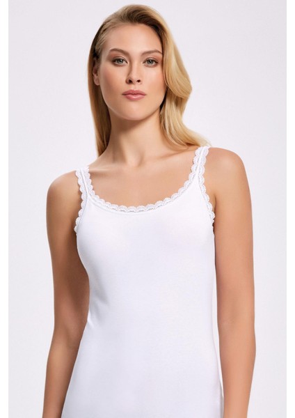 Kadın Likralı Askısı Dantelli Atlet 2211 - 3 Adet