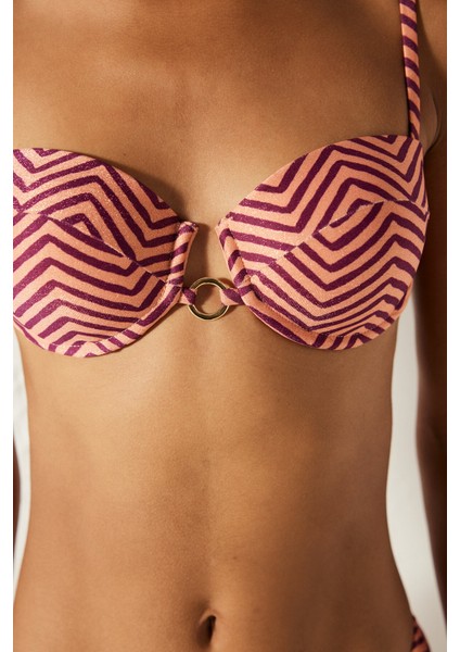 Aurora Çizgi Desenli Straplez Balenli Bikini Üstü