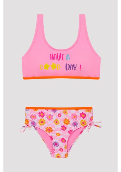 Genç Kız Çiçek Desenli Halter Bikini Takımı