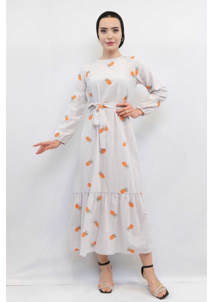 Desenli Elbise Turuncu
