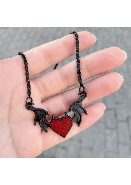 Favoriconsept - Bat Heart Kırmızı Siyah Kolye